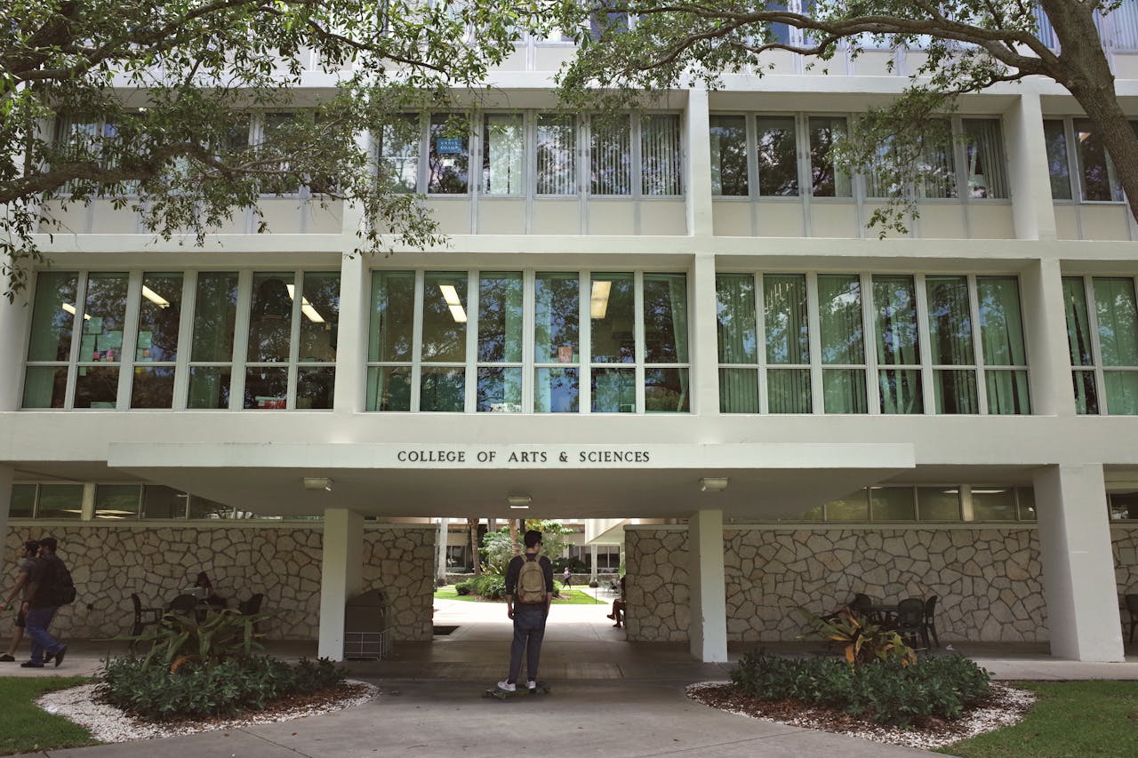 Entrance to the College of Arts & Sciences at the University of Miami in Coral Gables, Florida.